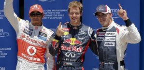 Sebastian Vettel startet von der Pole, dahinter stehen Lewis Hamilton und Pastor Maldonando Vettel, Formel 1, Red Bull, Valencia, Hamilton, Maldonando