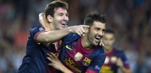 Lionel Messi und David Villa verstehen sich prima lionel messi, david villa, fc barcelona