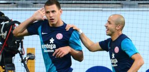 Adam Szalai bejubelt den Siegtreffer von Mainz in Wolfsburg Szalai,Mainz,Jubel