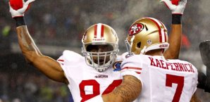 49ers Quarterback Kaepernick feiert mit Ex-Pat Randy Moss 49ers,san,francisco,new,england,patriots