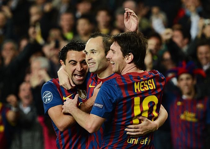 Xavi, Andres Iniesta und Lionel Messi vom FC Barcelona