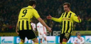 Lewandowski und Götze feiern beim 3:0-Sieg über Donezk Robert Lewandowski, Mario Götze, Borussia Dortmund