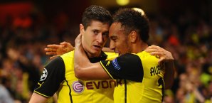 Tormaschine auf Hochtouren: Robert Lewandowski (li.) und Pierre-Emerick Aubameyang bvb,lewandaowski,aubameyang