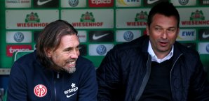 Martin Schmidt und Christian Heidel freuen sich über einen Neuzugang Martin Schmidt