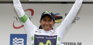 Nairo Quintana feiert seinen Gesamtsieg Nairo Quintana