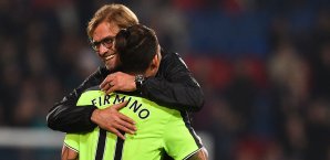 Jürgen Klopp freut sich über Roberto Firmino Jürgen Klopp, Roberto Firmino