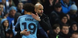Leroy Sane spielt seit dieser Saison bei Manchester City unter Pep Guardiola Leroy Sane, Pep Guardiola, Manchester City