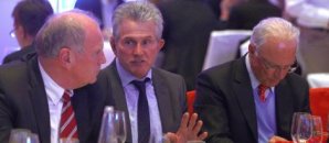 Präsident Uli Hoeneß, Trainer Jupp Heynckes und Ehrenpräsident Franz Beckenbauer beim Bankett FC Bayern München,DFB Pokal