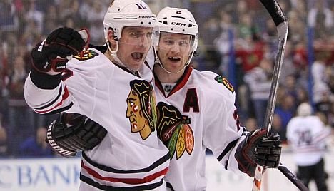 Patrick Sharp und Duncan Keith (Kanada)