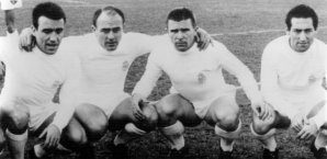 Das weiße Ballett von Real Madrid Real Madrid: Luis Cascajares del Sol, Alfredo di Stefano, Ferenc Puskás und Francisco Gento