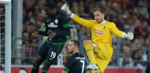 Joseph Akpala und Marko Arnautovic bringen Oliver Baumann in Bedrängnis Joseph,akpala,marko,arnautovic,oliver,baumann,sc,freiburg,werder,bremen