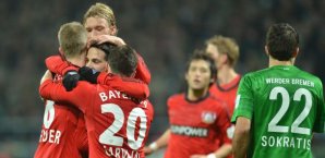 Die Leverkusener bejubeln ihren Führungstreffer bayer leverkusen, werder bremen