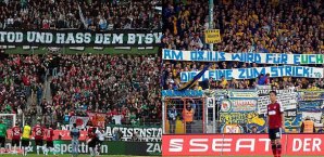Die Fans von Hannover 96 und Eintracht Braunschweig drücken ihre Abneigung gegenseitig aus Hannover 96, Eintracht Braunschweig, Fans