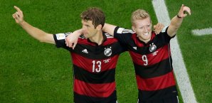 Andre Schürrle traf doppelt gegen Brasilien, Thomas Müller erzielte das erste Tor Andre Schürrle, Thomas Müller, Halbfinale, WM 2014, Deutschland, DFB-Team, Brasilien