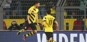 Ilkay Gündogan und Henrikh Mkhitaryan freuen sich über die Führung des BVB Ilkay Gündogan, Henrikh Mkhitaryan
